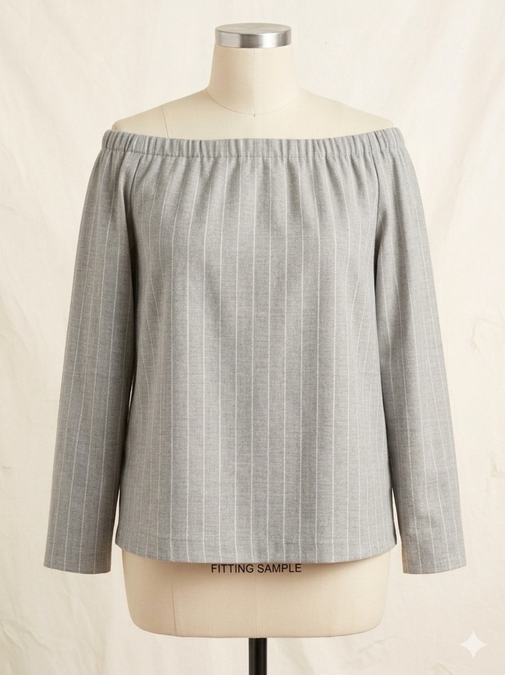 Cloth & Stone Off Shoulder Blouse Grey Pinstripe Straight Hem Long Sleeve Plus